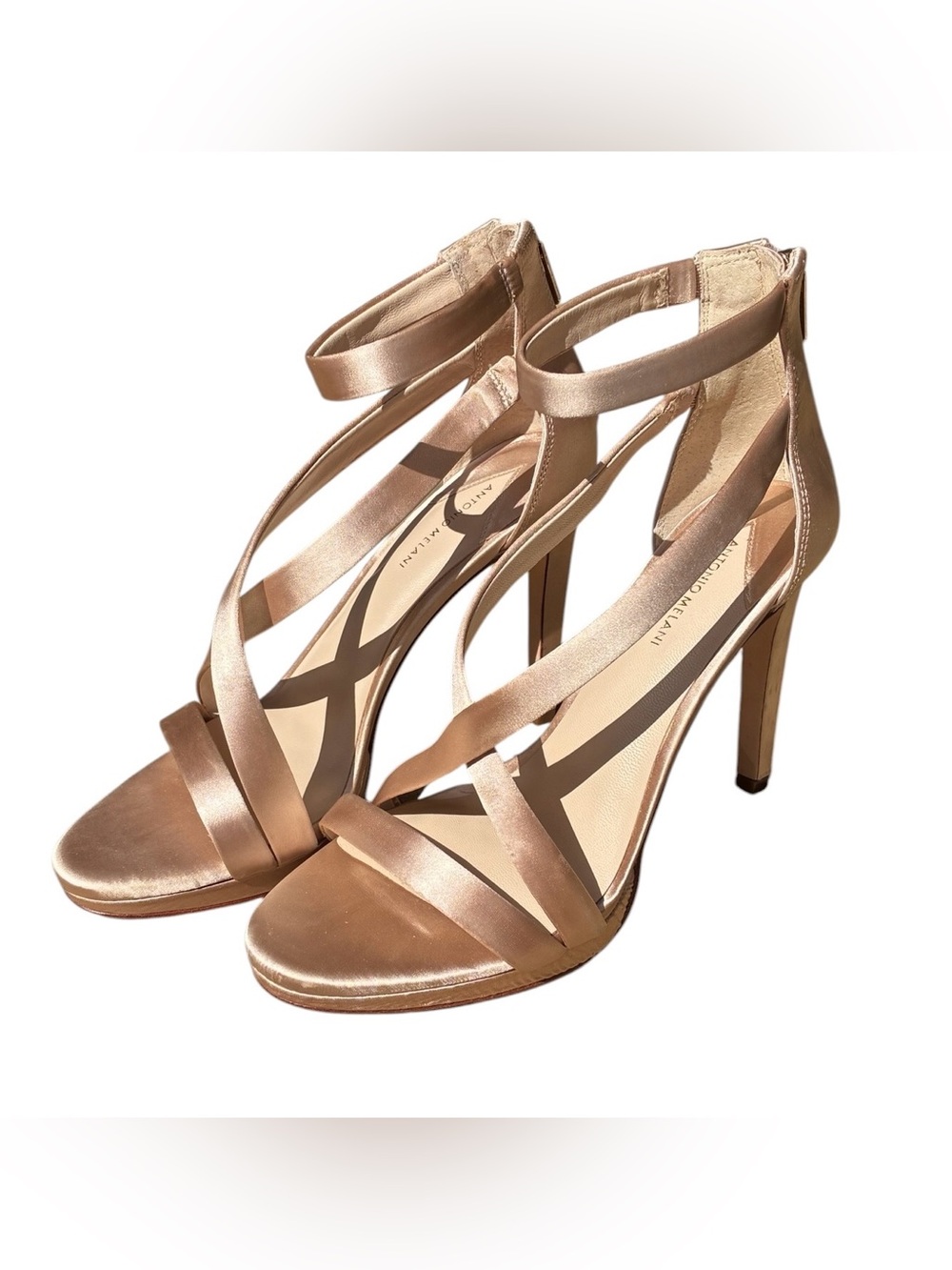 Antonio Melani Pamella, Dusk Sand, Satin Dress Heels, Size 9, Zip Closure
